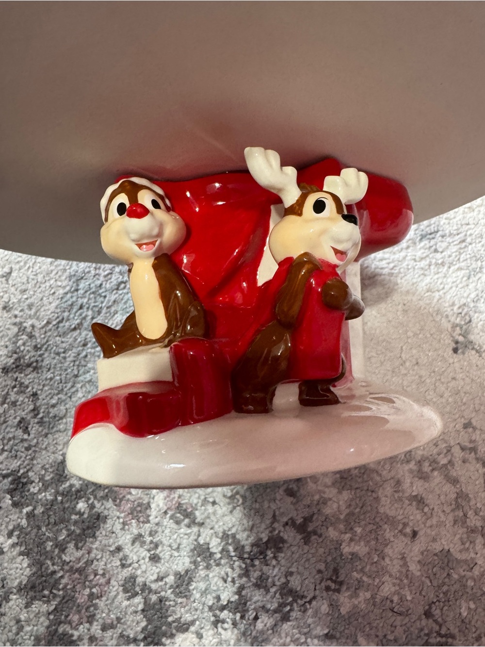 Disney Red and White Holiday Cake Stand with Chip 'n' Dale Figurines